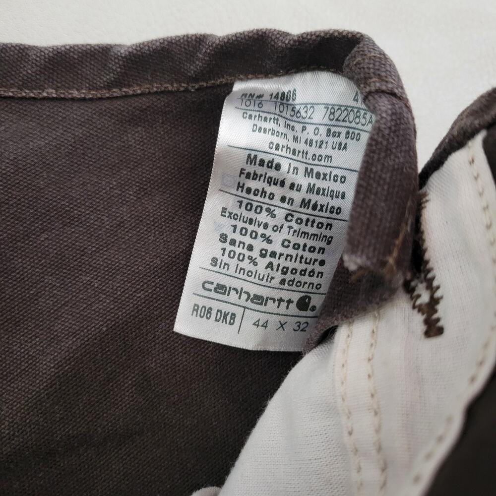 Y2k Carhartt Bib Overalls Brown Double Knee R06 DKB Unlined Workwear 44x32 - Picture 12 of 13